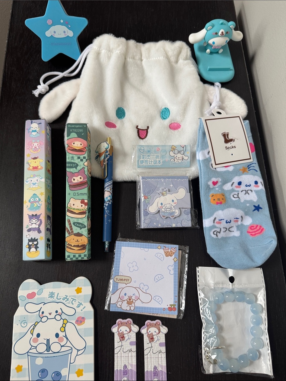 Sanrio Cinnamoroll Blue White Plush Drawstring Pouch & Stationery Set